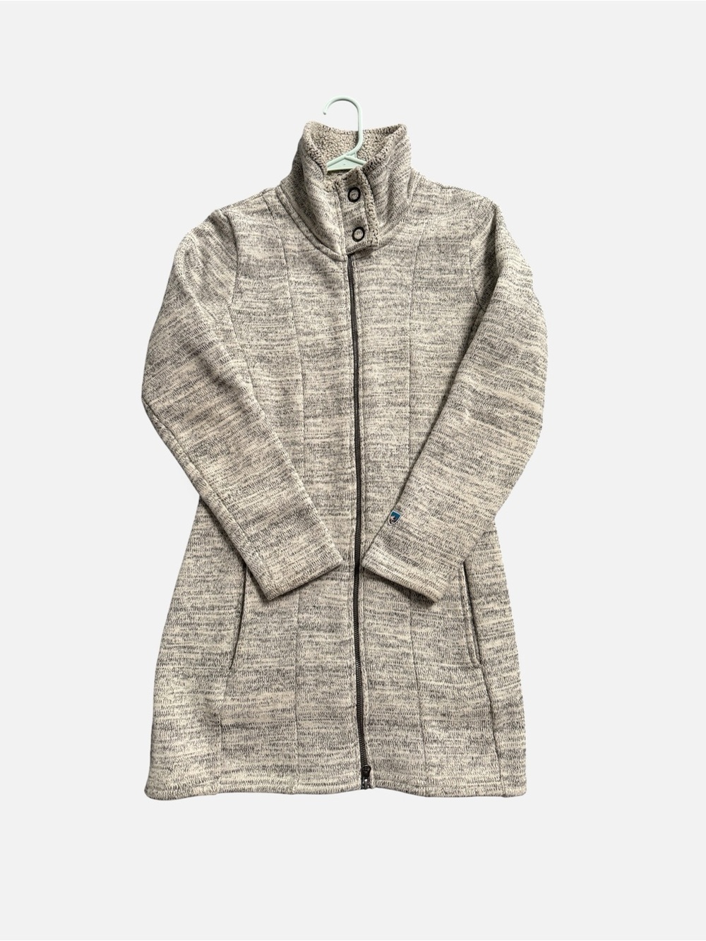 Kuhl Light Gray High-Collar Knit Zip Front Sweater Coat